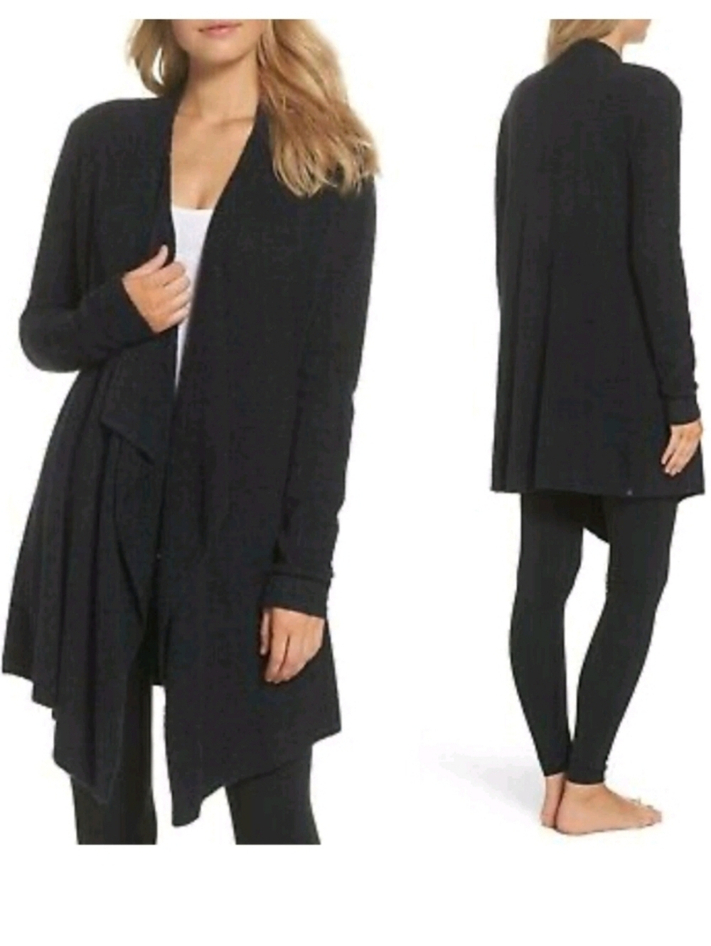 Barefoot Dreams Black Draped Open-Front Cardigan Size S/M!